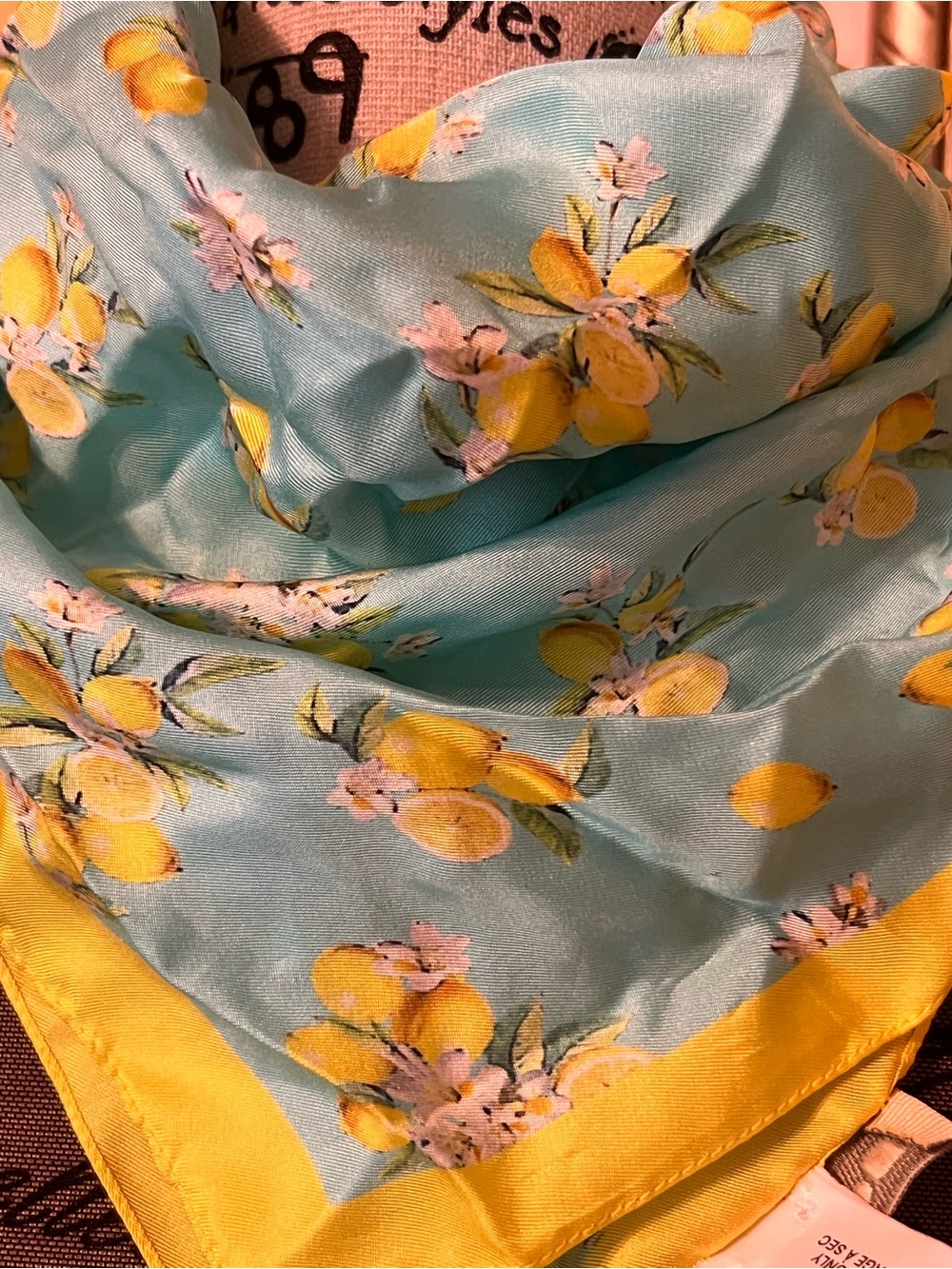 Barbieri Aqua and Yellow lemonSilk-Feel made Italy Neck Scarf 10X10 - Picture 3 of 10